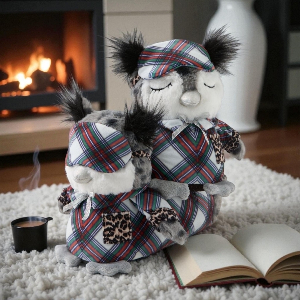 NEW!!! AERIE GREY COZY PLAID OWL CRITTER SLIPPERS - SIZE M - Picture 4 of 9